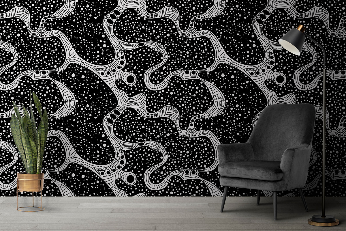 white black geometric wavy, a Pattern Graphic by AAN Seamless Shop (Photo 1 of 3)