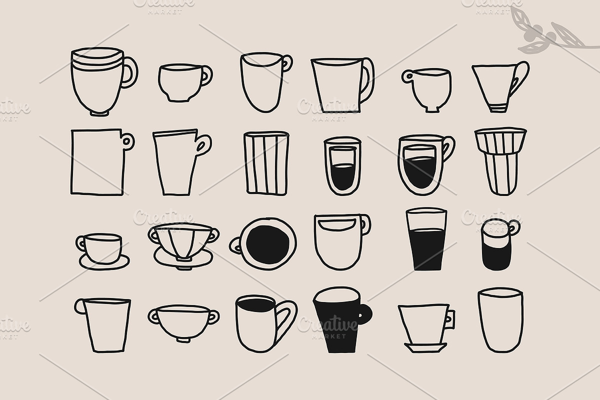 200+ COFFEE CLIPARTS, HAND DRAWN SET, a Food Illustration by JuDesign (Photo 6 of 20)