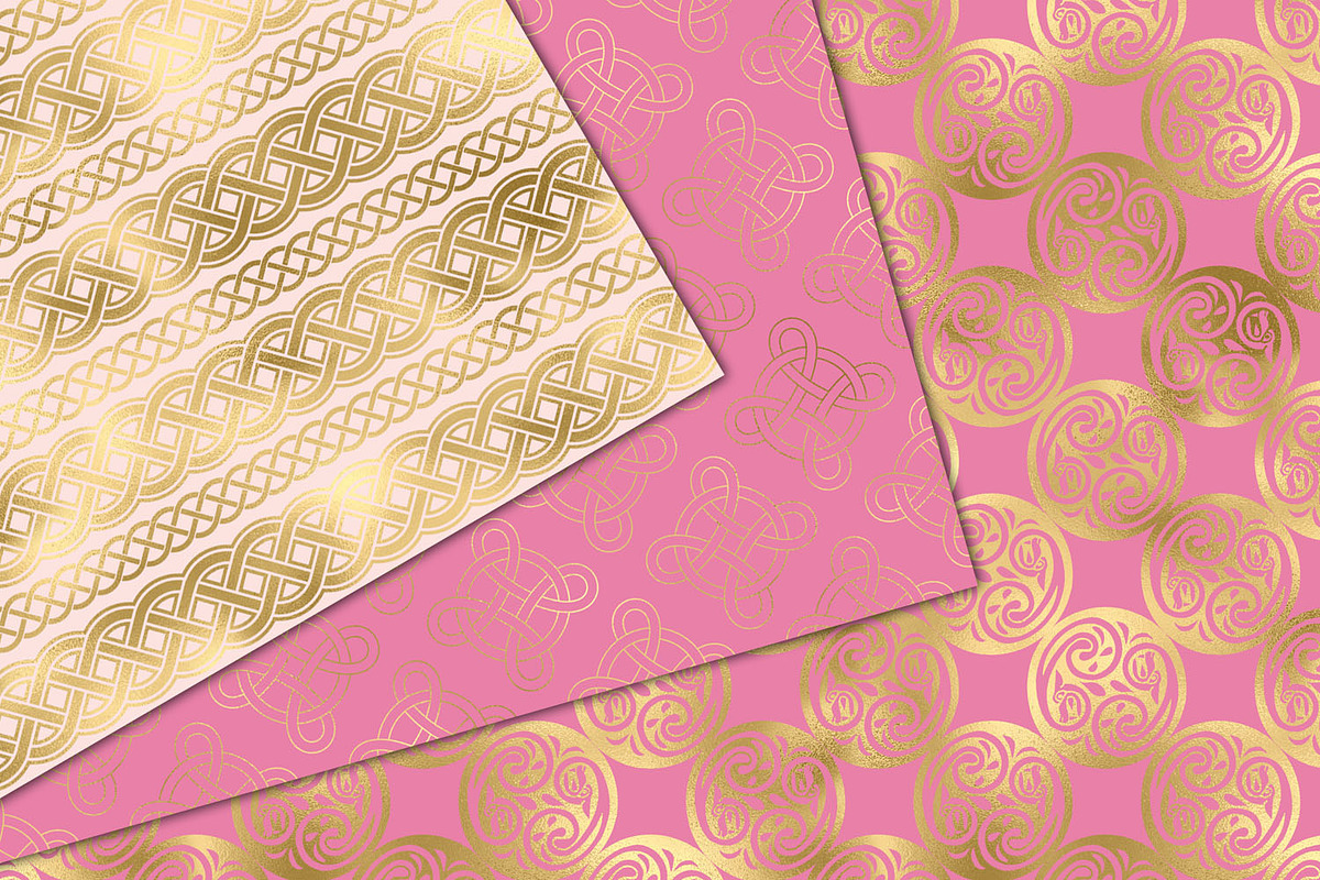 Pink and Gold Celtic Digital Paper, a Pattern Graphic by Digital Curio