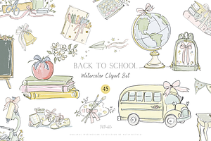 Watercolor Back To School Clipart