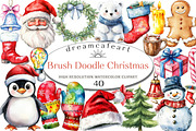 Watercolor Brush Doodle Christmas, an Illustration by DreamCafeArt (Thumbnail 1 of 4)
