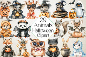 Cute Halloween Animals Clipart, an Illustration by DreamPrint404