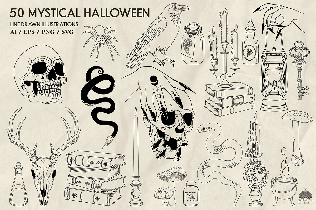 Mystic Halloween LineArt + Procreate, an Object Illustration by Skliarova (Photo 7 of 7)