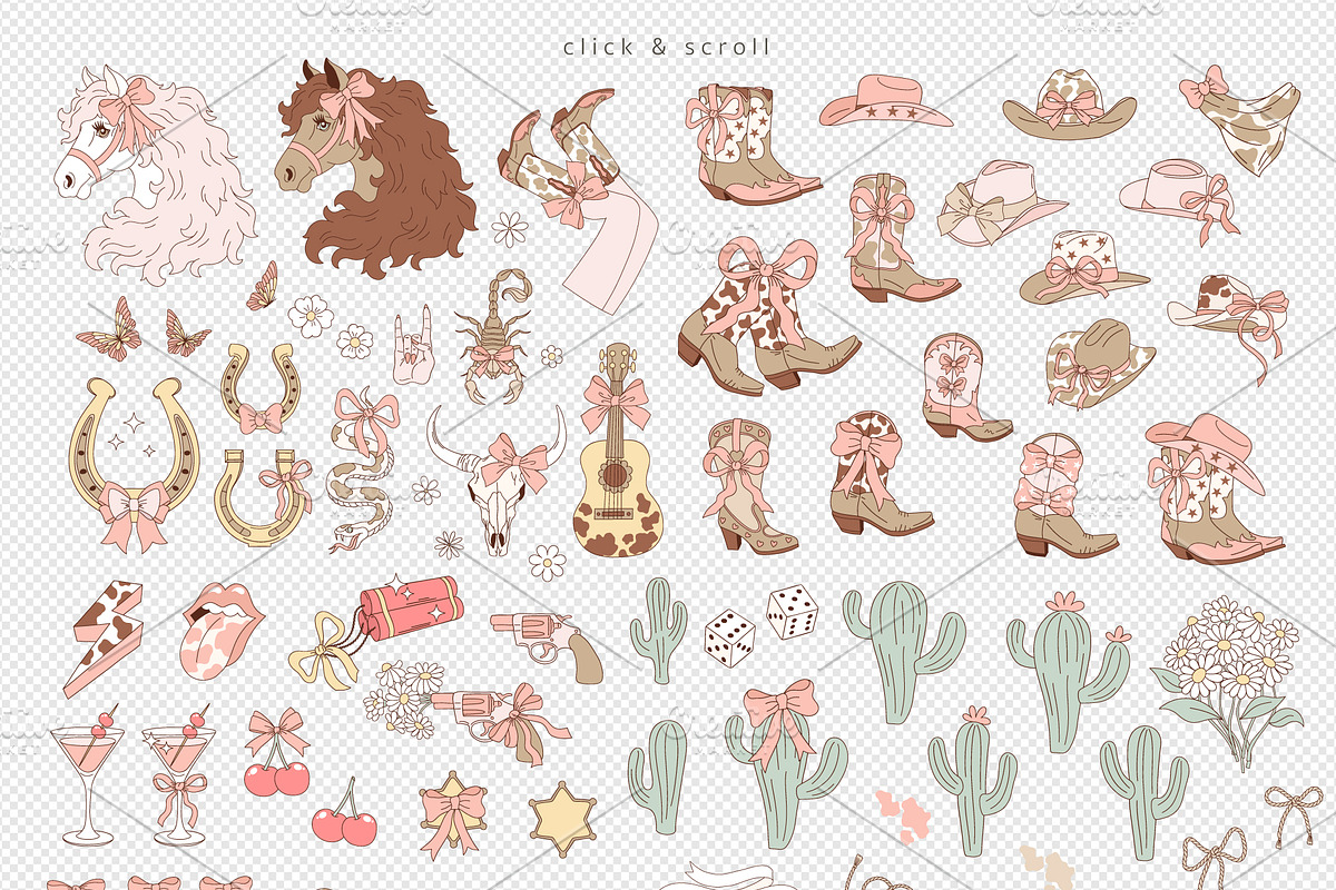 Coquette Cowgirl clipart set, an Object Graphic by @olga.angelloz (Photo 2 of 2)