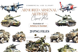 Watercolor Army Vehicle Clipart