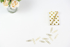 Gold white & floral desktop featuring desk, rebecca nash photography, and
