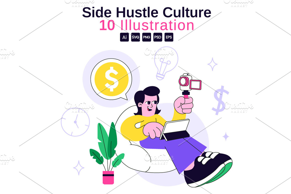 10 Side Hustle Culture Illustration, a Finance Illustration by denayunebgt (Photo 1 of 4)