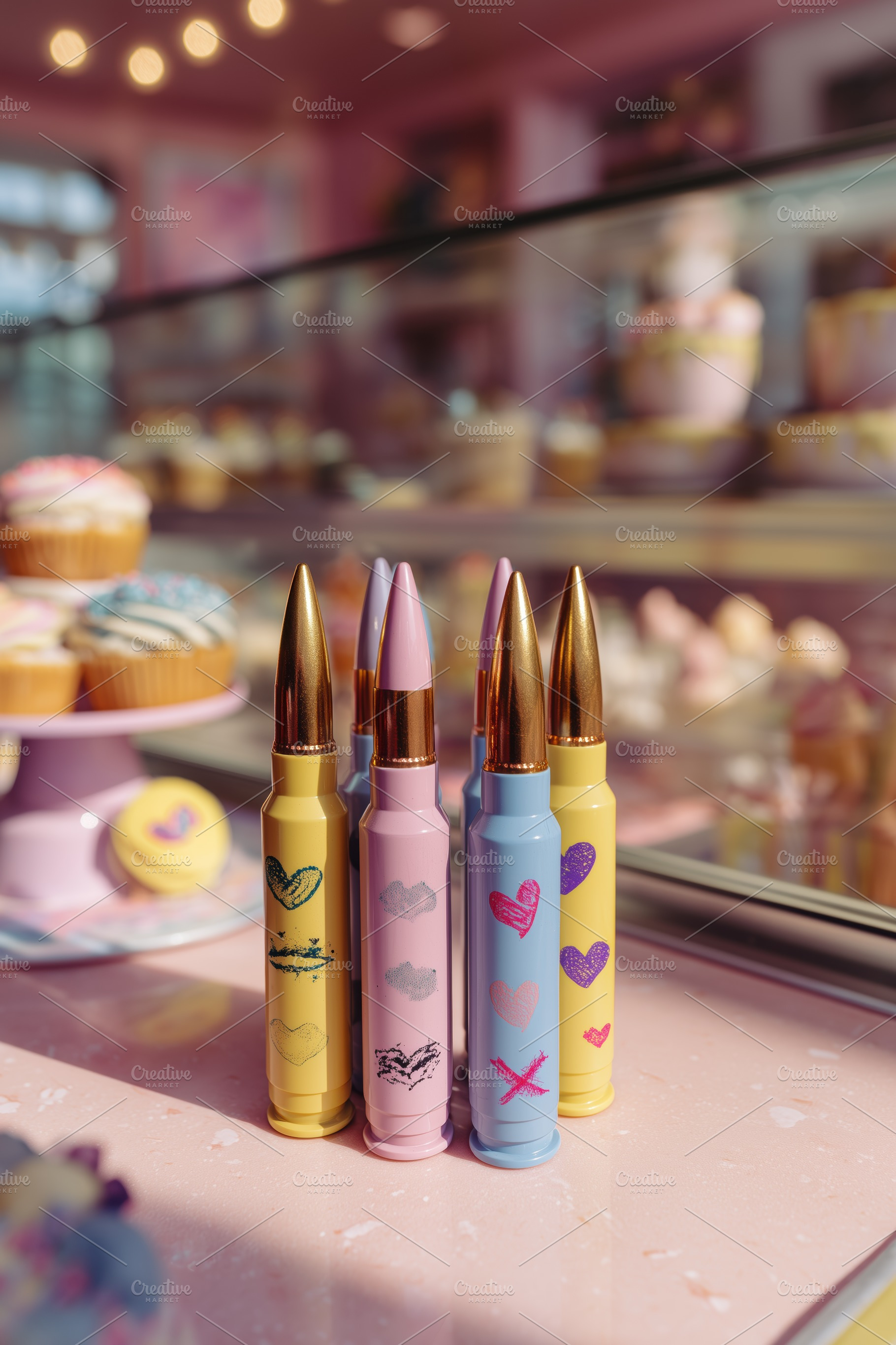 A colorful display of four decorative lip gloss tubes with artistic designs, se, an Arts & Entertainment Photo by Textures & Backgrounds