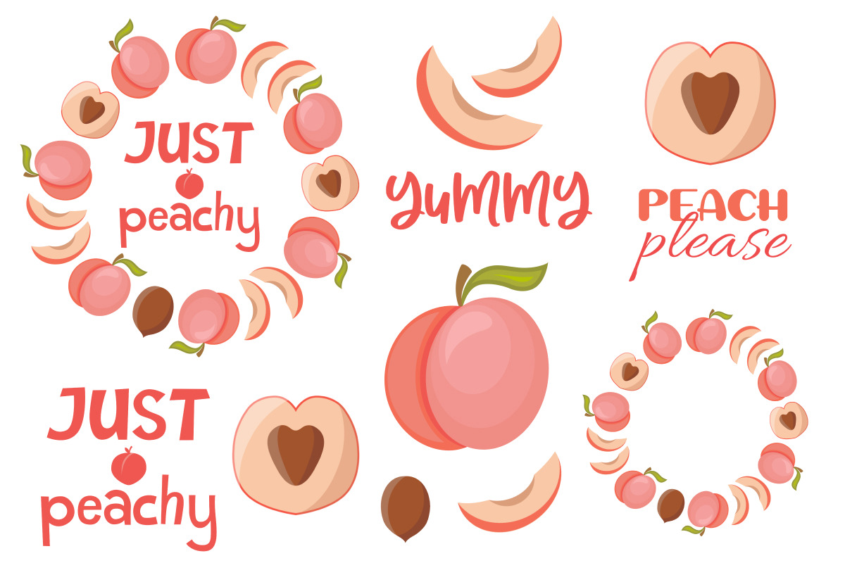 Peach set vector flat style, a Food Illustration by Whimsy Brush Studio (Photo 2 of 9)