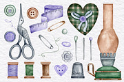 Vintage Watercolor Sewing Clipart, an Illustration by KathrineWatercolor (Thumbnail 2 of 5)