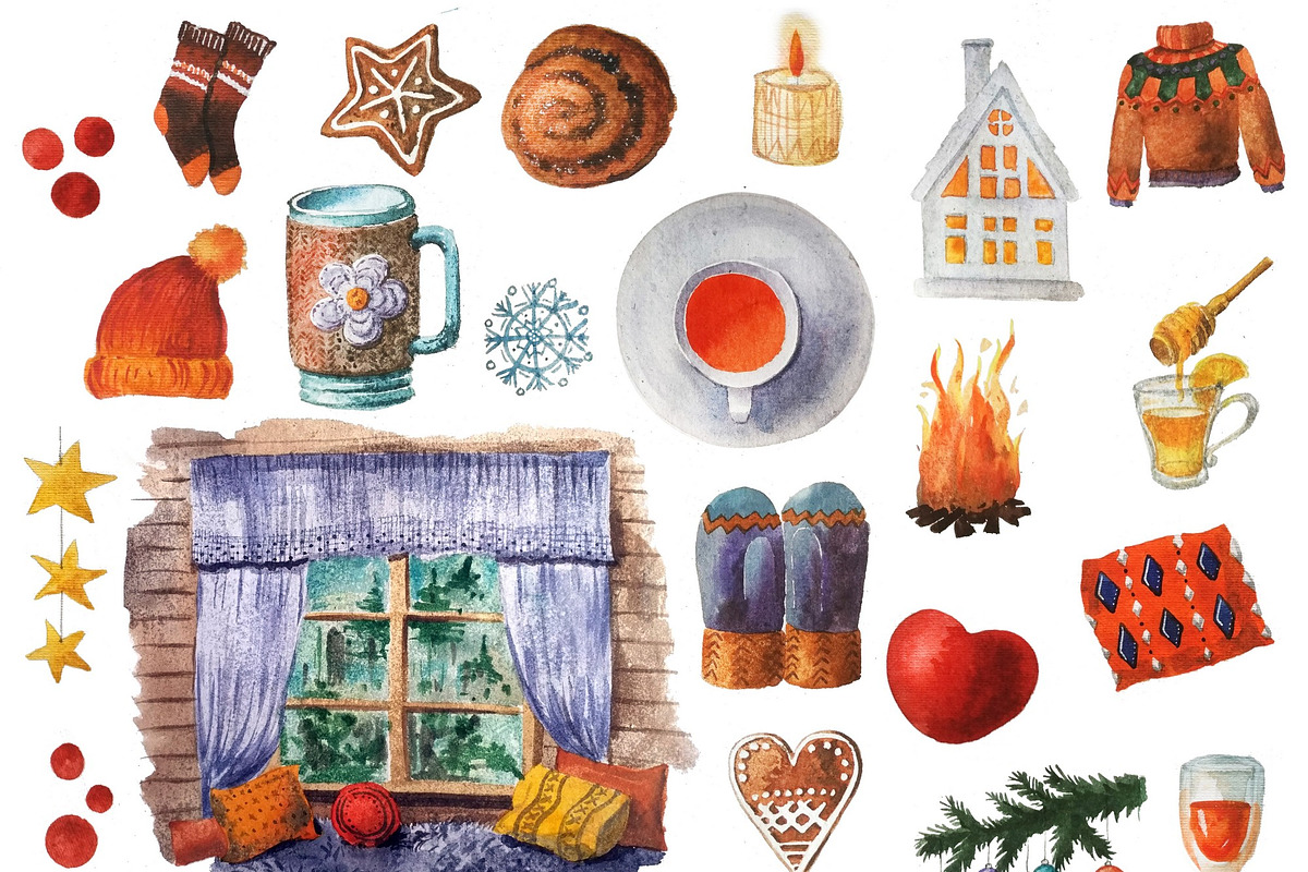 Hygge. Set of cozy elements., a Food Illustration by fiolika (Photo 2 of 5)