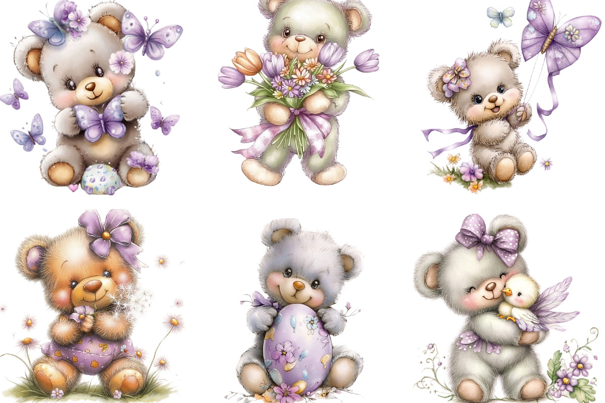 Whimsical Spring Teddy Bear Clipart, an Illustration by Designking (Photo 3 of 5)