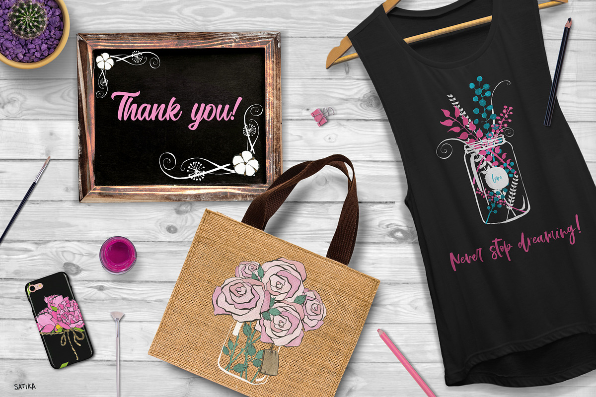 Flowers and jars clipart collection, a Texture Illustration by Satika (Photo 10 of 10)