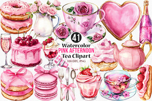 Pink Afternoon Tea Clipart, an Illustration by Canvas Craft
