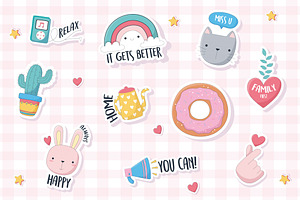 Cute Kawaii Sticker Set, a Templates & Theme by studiogstock