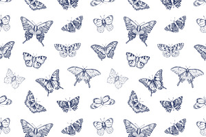 Butterflies Drawing Seamless Pattern