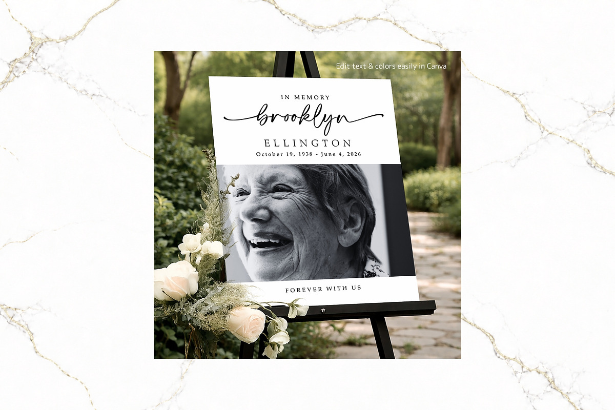 Funeral Welcome Sign B&W Canva FR004, a Poster Template by TyphoonStudio (Photo 7 of 10)