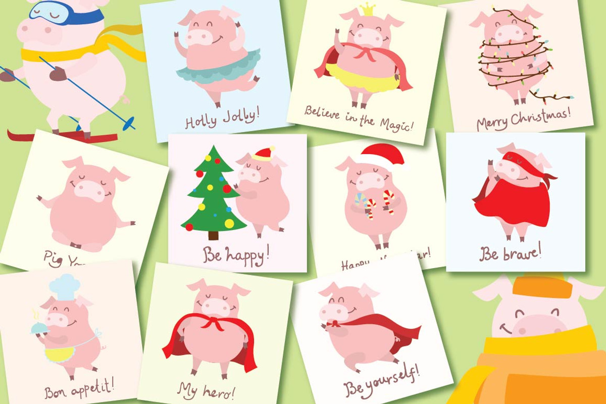 For one week only $5!!! PIG SET, an Animal Illustration by Virinaflora (Photo 3 of 4)
