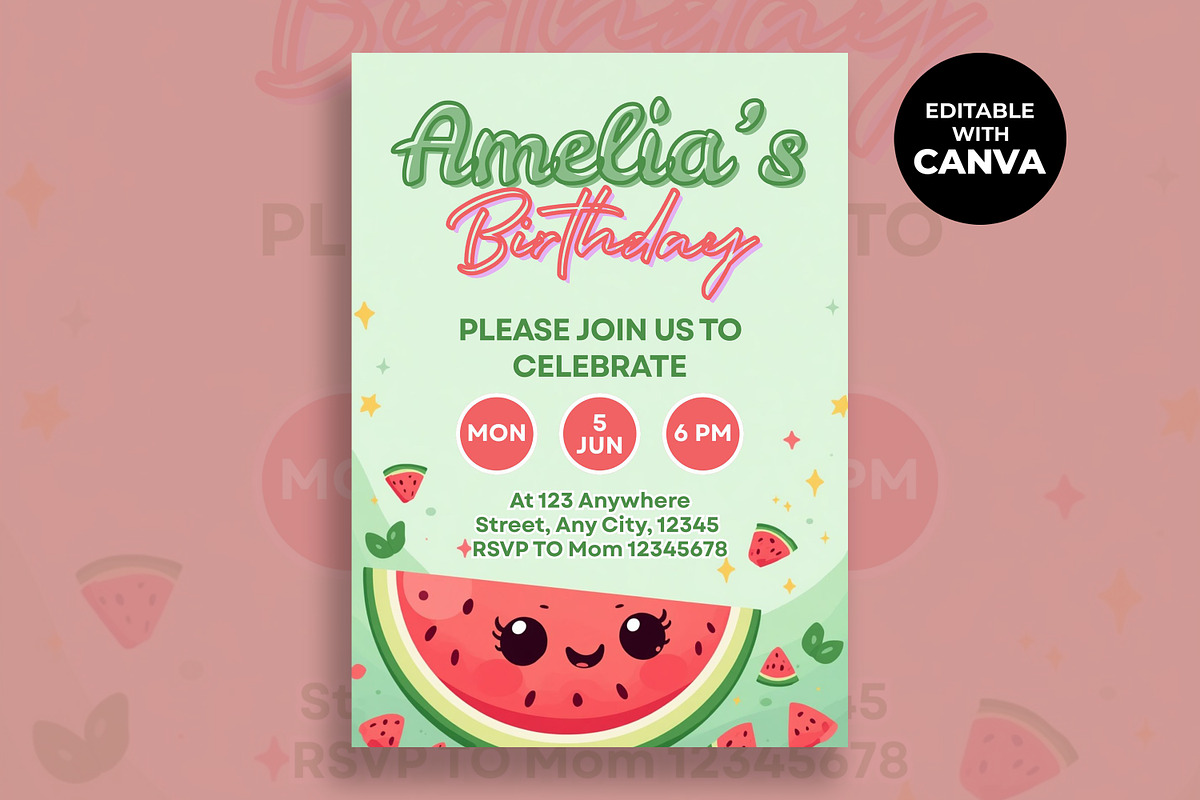 Cute Watermelon Birthday Invitation, an Invitation Template by M9 Design (Photo 1 of 4)