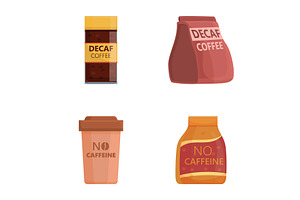 Caffeine Free Icons Set Cartoon