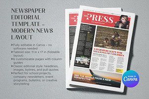 Newspaper Editorial Template, a Magazine Template by Oshin Design