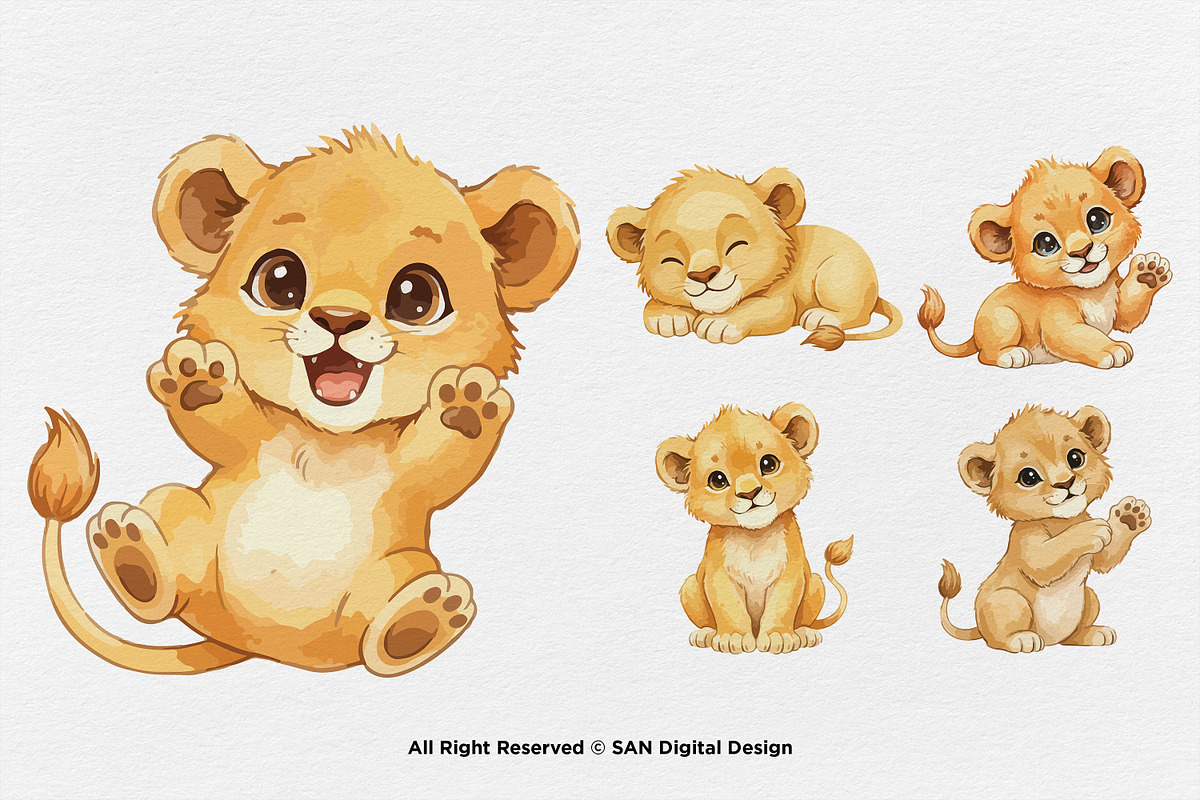 15 Bundle Watercolor Cute Lion Wild, an Animal Illustration by Morspective (Photo 7 of 8)