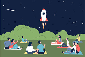 Group of people watch launch of, a Technology Illustration by LadadikArt