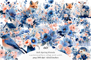 Soft spring florals clipart, an Illustration by SinaCreation