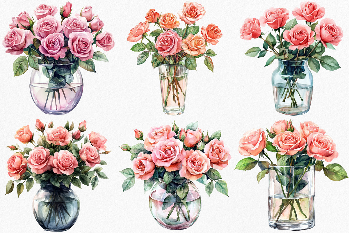 Watercolor Flower Jar Clipart Bundle, an Illustration by Canvas Craft (Photo 2 of 8)