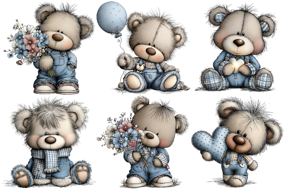 Denim Bears Clipart, an Illustration by Pixels.Craft (Photo 4 of 5)