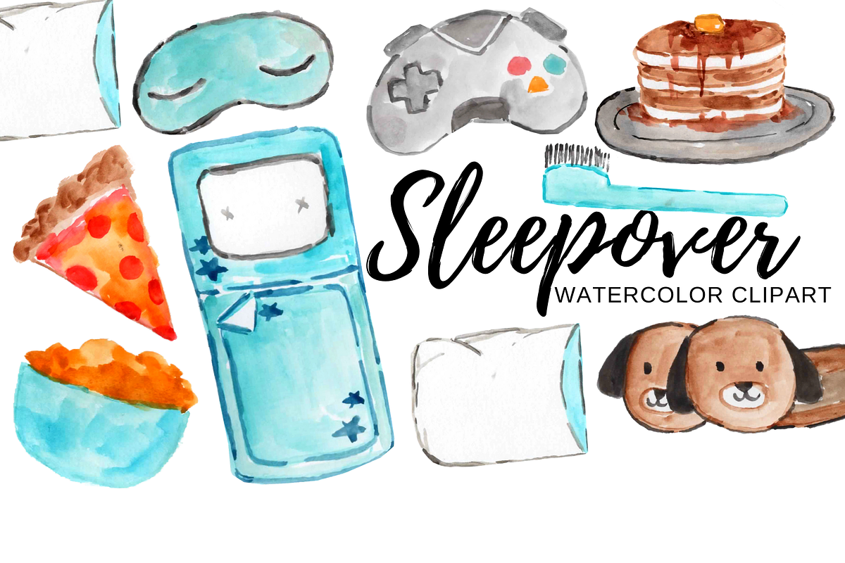 Watercolor sleepover clipart, an Illustration by Writelovely (Photo 1 of 2)