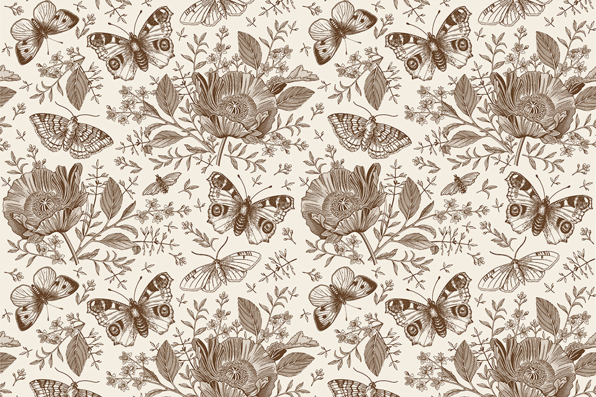Seamless Butterflies Poppy Poppies, a Pattern Graphic by Vintage (Photo 7 of 13)