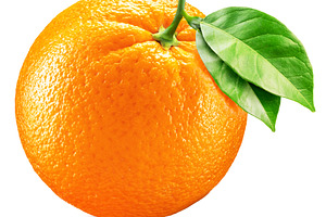 Orange fruit with leaves isolated on a white background. Clippin, a Food & Drink Photo by Volff
