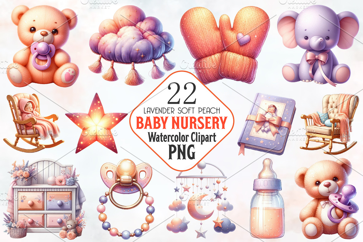 Lavender Soft Peach Baby Nursery Png, an Illustration by RobertsArt (Photo 1 of 7)