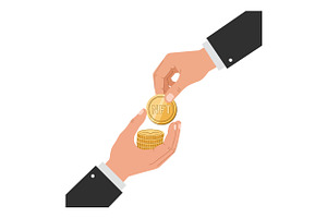 Hands exchanging a gold coin with NF, an Illustration by designvectx