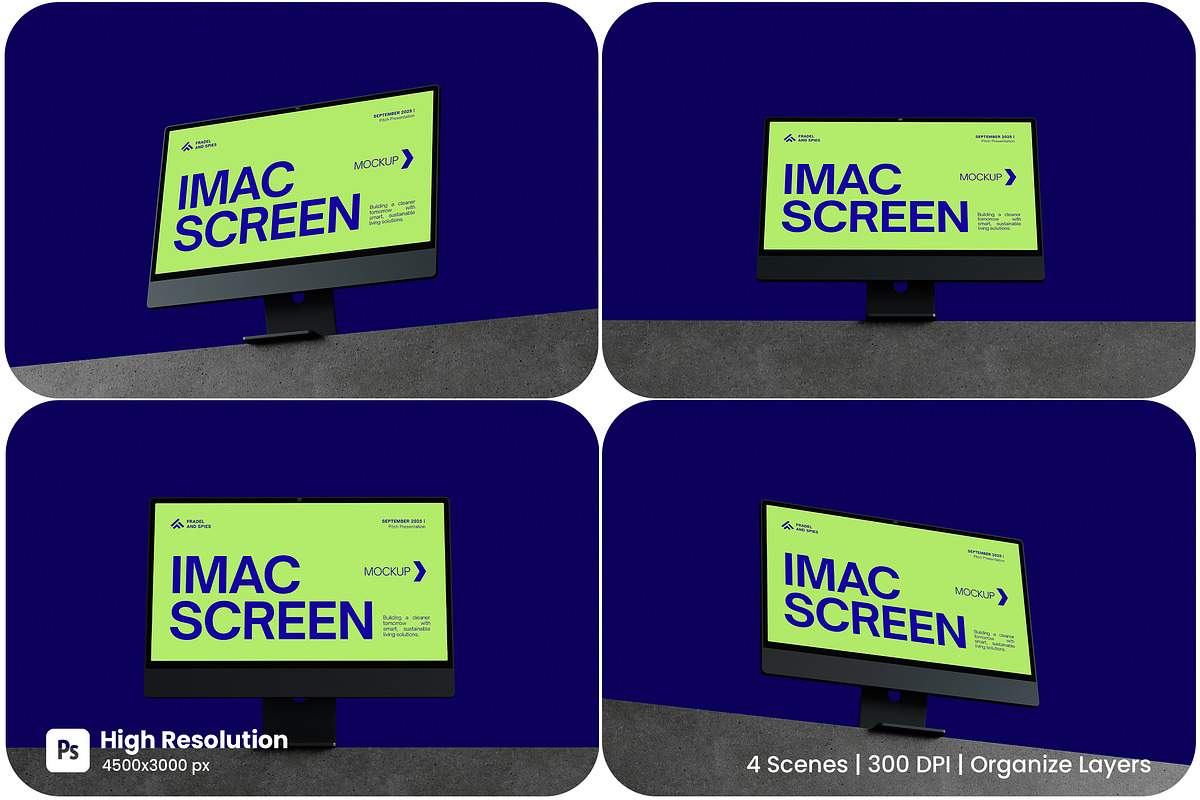 iMac Screen Mockup, an Advertising Mockup by HanaSaka_Studio (Photo 1 of 5)