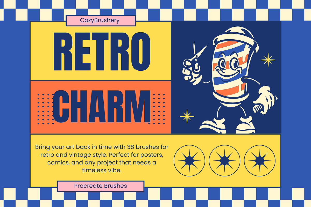 Procreate Vintage Retro Brushes, a Brush Add-On by Cozy Brushery (Photo 2 of 10)