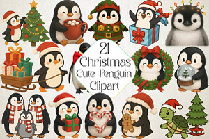 Cute Christmas Penguin Clipart, an Icon by DreamPrint404