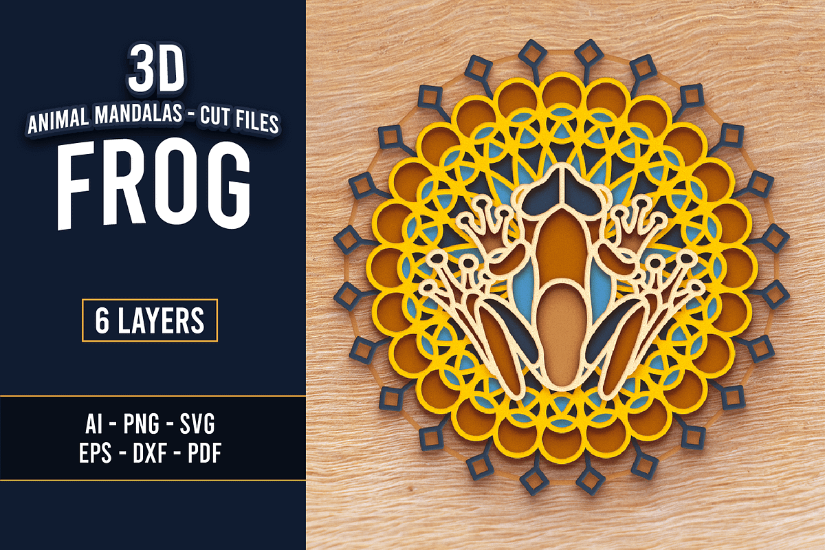 Frog 3D Mandala - SVG laser cut file, an Object Graphic by Arshad Ali (Photo 1 of 8)