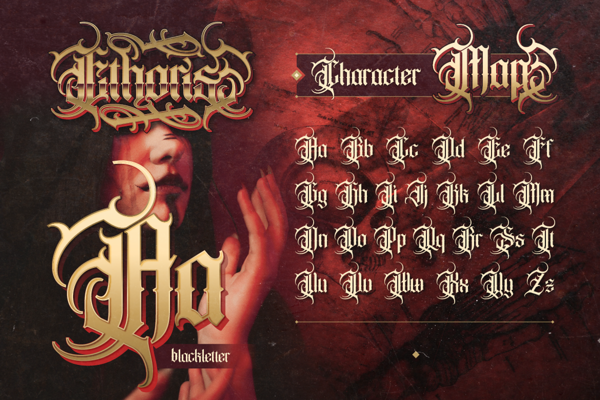 Ethoris - Blackletter Horror, a Blackletter Font by Burntilldead (Photo 2 of 12)