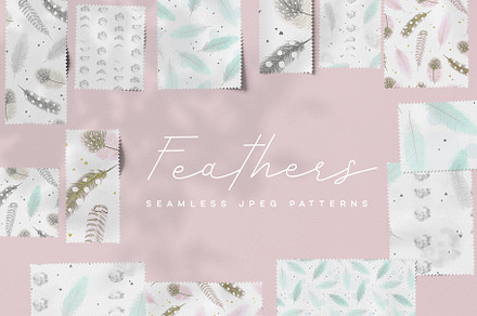 Feathers and Moon seamless patterns