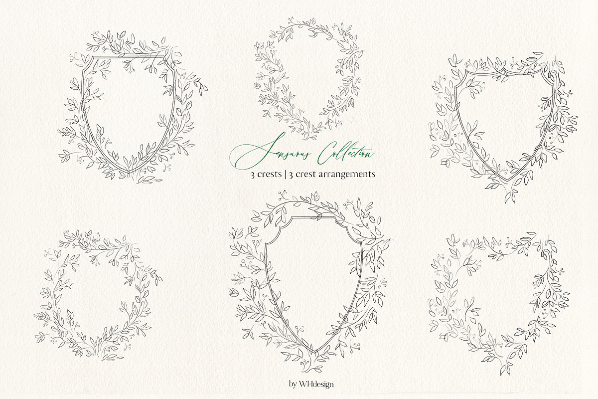 Sensuous Line Floral Crests Wreaths, an Illustration by whiteheartdesign (Photo 2 of 9)