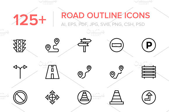 125 Road Outline Vector Icons