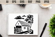 Stencil Cottage Country Landscape, a Decorative Illustration by MARYCRAFTIRIA (Thumbnail 2 of 3)