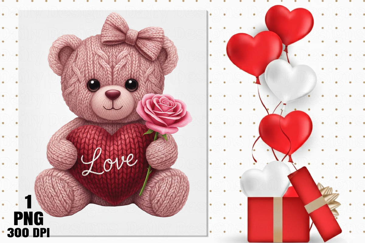 Faux Yarn Valentine Teddy Bear Png, an Illustration by Daily.Designs (Photo 2 of 5)