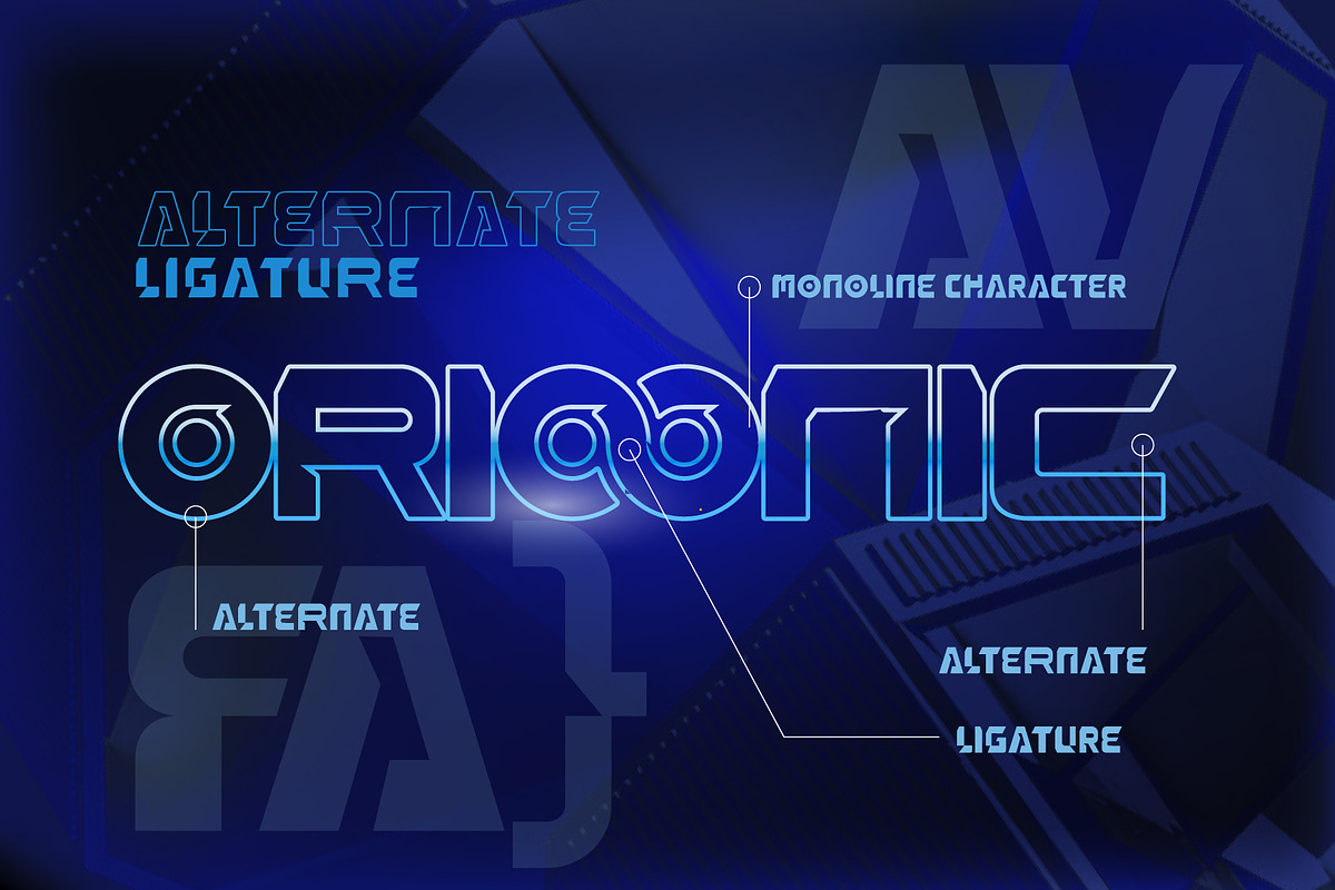 Orioonic a Futuristic Font, a Sans Serif Font by Rasiorise Studio (Photo 3 of 9)