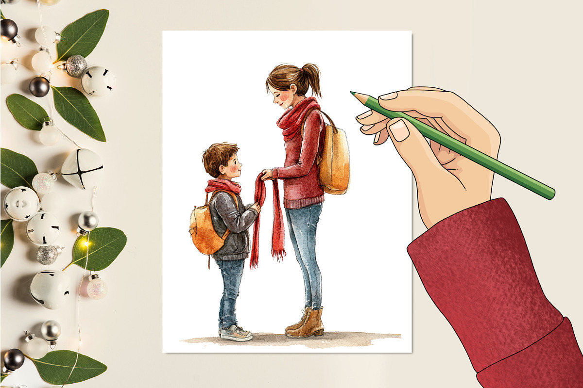 caring mom Watercolor clipart, a Seasonal Illustration by RobertsArt (Photo 2 of 7)