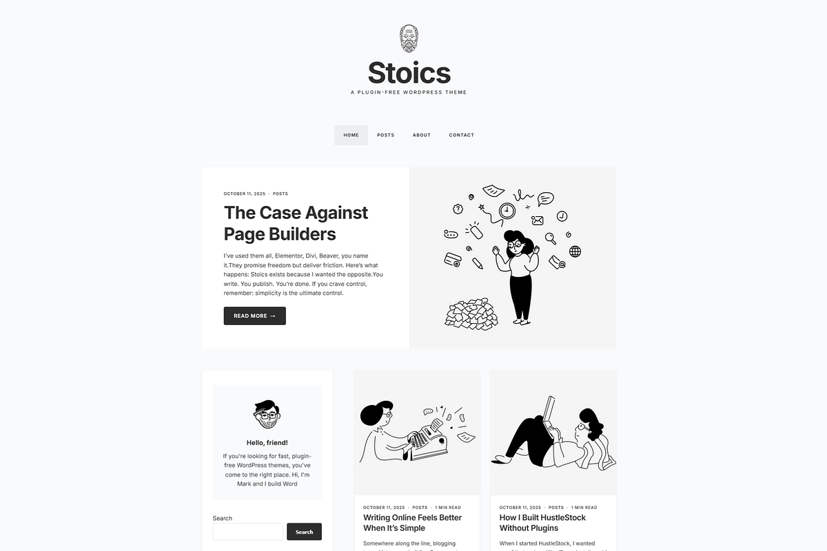 Stoics – Minimal WordPress Theme, a Templates & Theme by HustleStock