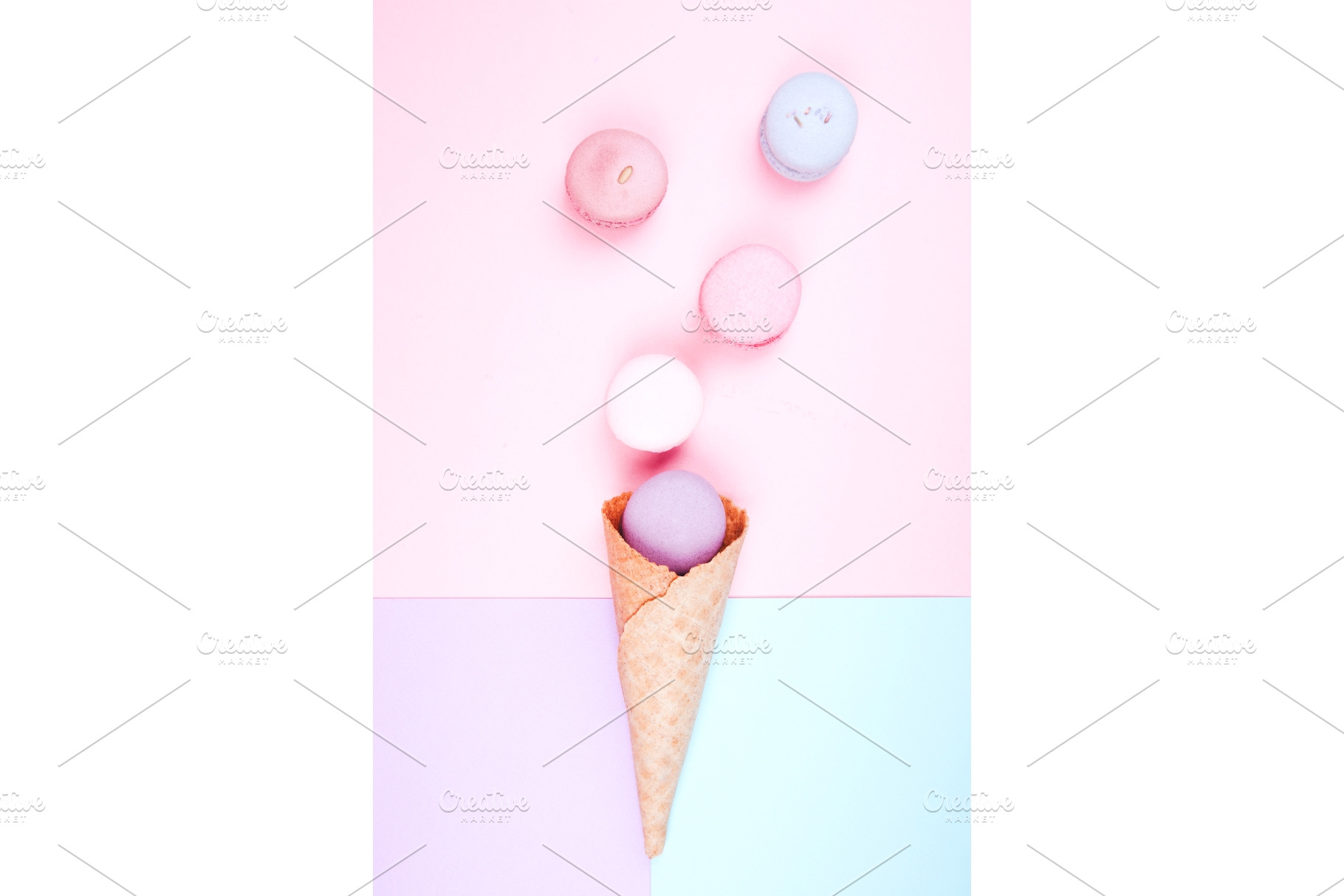 Macarons flying into ice cream cone, a Food & Drink Photo by Anna Efetova