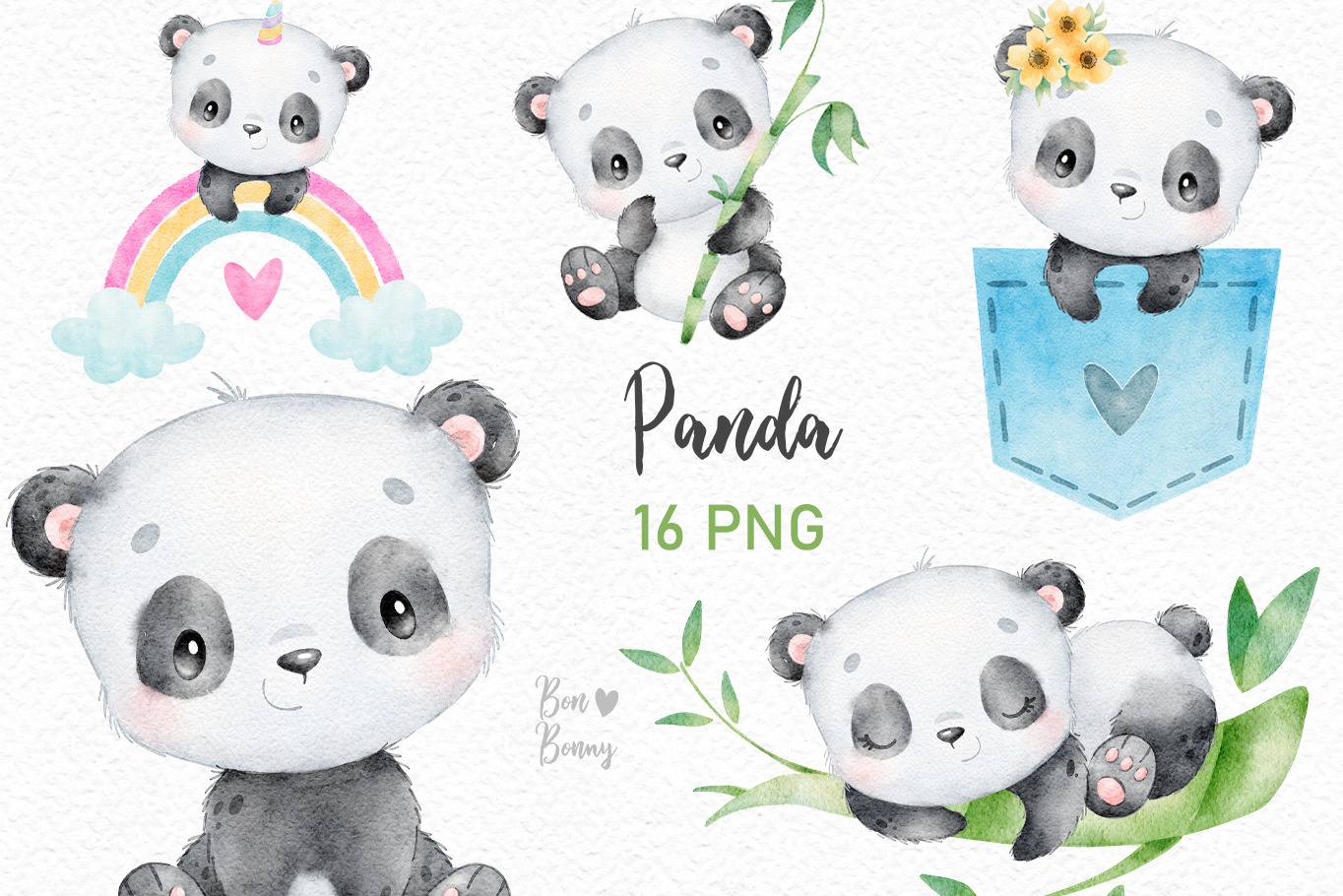 Cute Panda Watercolor Clipart, an Animal Illustration by BonbonnyDesigns